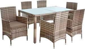 Gruppo di sedute in polyrattan set da pranzo set di mobili da giardino 6 pers. set da giardino beige-marrone