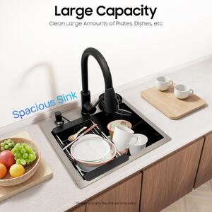 Lavello da cucina - Nero - 45x40 cm - Acciaio inossidabile - Rettangolare - Con rubinetto estraibile