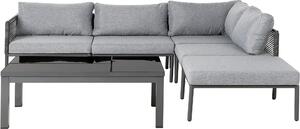 BELIANI Set da salotto in alluminio nero incl. Cuscini in poliestere grigio 6 posti con tavolino pieghevole terrazzo esterno moderno