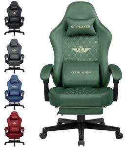 GTPLAYER Sedia da gioco in tessuto Sedia da gioco ergonomica per ufficio Sedia per PC, Sedia da scrivania regolabile e girevole con poggiapiedi, verde