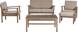 BELIANI Set di divani da giardino grigio cuscini marrone scuro in legno d'acacia 4 posti con tavolo set da esterno