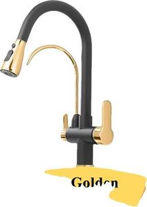 Rubinetto da cucina, doppia maniglia, finitura cromata, nero oro