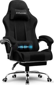 Sedia da gioco GTPLAYER, sedia da ufficio, sedia ergonomica per PC, poltrona da gioco con supporto lombare massaggiante, poggiapiedi e poggiatesta, tessuto nero