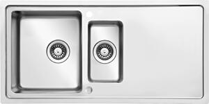 Lavello da incasso - 1,5 vasche - 100 x 50 cm - acciaio inox - lucido - incl. valvola a cestello