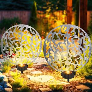 Set di 2 luci da giardino solari, effetto luminoso, color argento anticato, altezza 41 cm