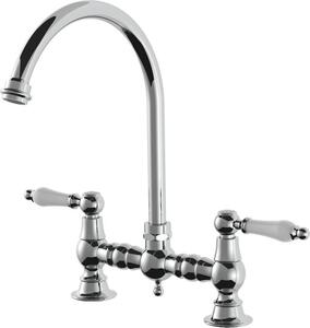 AquaTrimo Country Rubinetto miscelatore da cucina a 2 fori con ponte nostalgico e bocca rotonda cromo 21CT7655CM
