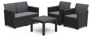 Set di mobili da giardino Keter MARIE per 4 persone, colore nero, con effetto rattan in resina, composto da una panca per 2 persone, 2 poltrone e un tavolino