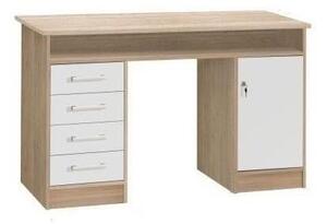 Scrivania rettangolare con 1 anta e 4 cassetti – Rovere e bianco – 126 x 55 x 76 cm – ALICANTE