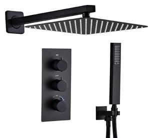 Set doccia da incasso, finitura nera opaca - Miscelatore termostatico in ottone - Doccia a pioggia da 25 cm