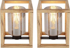 2 lampade da tavolo, vetro fumé, legno, con bolle d'aria, colore nero, altezza 22 cm