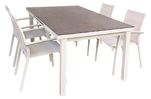 Set di mobili da giardino in alluminio 5 pezzi tavolo allungabile bianco 180-240 cm con 4 sedie impilabili