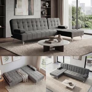 Divano letto MCW-K22, divano divano angolare, superficie reclinabile sinistra/destra funzione letto 236cm ~ tessuto/tessuto grigio scuro, nero