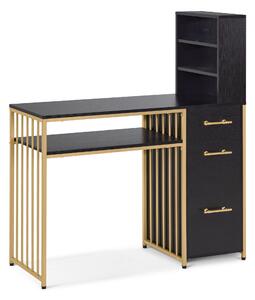Scrivania M MCombo con 3 cassetti, tavolino da manicure in legno con struttura in metallo, tavolino da manicure nero e oro, tavolino da trucco senza specchio in stile moderno, 2420GBK