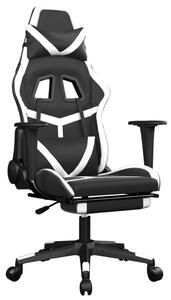 Sedia da Gaming con Poggiapiedi Nero e Bianco in Pelle finta