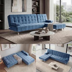 Divano letto MCW-K22, divano divano angolare, superficie reclinabile sinistra/destra funzione letto 236cm ~ blu velluto