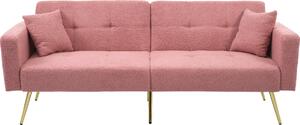 Divano letto con funzione letto, dimensioni 175x64x72 cm, due posti, color rosa, schienale regolabile, gambe dorate, ideale per soggiorni e camere degli ospiti