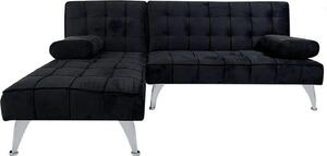 Divano letto Miranda con chaise longue, rivestito in velluto nero