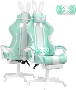 Sedia da gioco Poltrona da gioco ergonomica con poggiapiedi Sedia da gioco con poggiatesta e cuscino lombare Sedia per PC Sedia per computer da corsa Orecchie di coniglio Verde menta