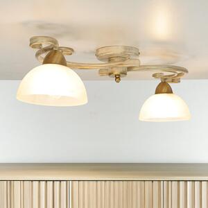 Lampada da soffitto Shabby "Aurora White" in vetro bianco oro metallo 2 luci soffitto casa di campagna soggiorno