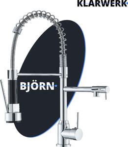 Björn | rubinetto cucina cromato lucido gastronomia| due bocchette | rubinetto cucina professionale acciaio inox| doppio lavello ristorante