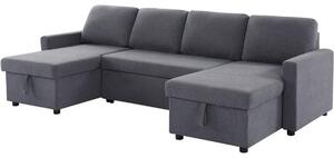 Divano letto panoramico - 4 posti - MARCEL - Tessuto grigio antracite - 2 vani portaoggetti - 265 x 140 x 87 cm