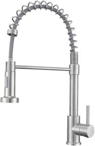 Rubinetto da cucina VBChome Inox Acciaio inossidabile spazzolato con bocca estraibile, molla decorativa e selettore del getto – Rubinetto professionale per lavello 360°