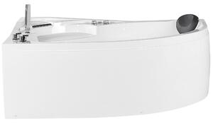 BELIANI Vasca idromassaggio angolare destra con getti d'acqua in acrilico bianco con illuminazione LED doccia idromassaggio, poggiatesta