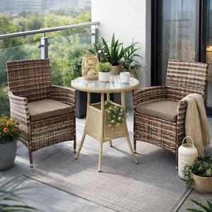 Set di mobili da giardino in polyrattan Set da giardino Set di sedute Set da pranzo in rattan Poltrona Beige