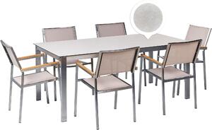 Set da pranzo da giardino BELIANI Piano del tavolo bianco in vetro Struttura in acciaio inox beige Set di 6 sedie Stile moderno per esterni