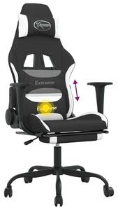 Sedia da gioco con massaggio e poggiapiedi in tessuto bianco e nero