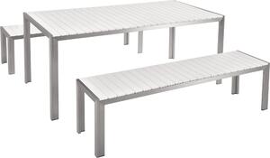 BELIANI Set di mobili da giardino in legno sintetico bianco alluminio 8 posti rettangolari per esterno moderno