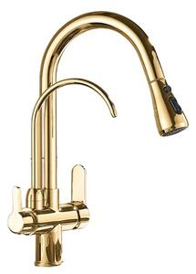 Rubinetto da cucina, finitura ottone antico, ugello estraibile, Golden B