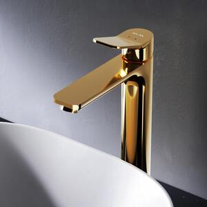 Miscelatore monocomando per lavabo, finitura oro, per bagno. Adatto per lavabi a incasso