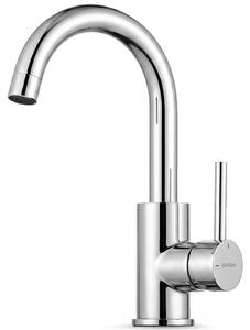 Rubinetto per lavabo alto monocomando - Acciaio inox spazzolato - Girevole 360 gradi - Grigio