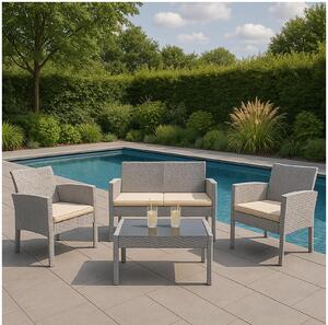 Set da giardino in polyrattan a 4 pezzi con tavolo Set di mobili da giardino Zita Grigio