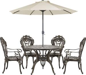 BELIANI Set da pranzo da giardino tavolo rotondo in metallo alluminio marrone 4 sedie ombrellone design vintage