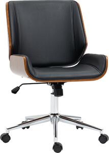 Sedia da ufficio Fortuna Lai Retro, sedia da scrivania regolabile in altezza in legno, sedia girevole con funzione di inclinazione, nera