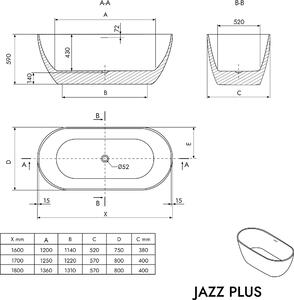 Vasca da bagno freestanding JAZZ PLUS 2.0 - Acrilico - Bianco lucido - 160 x 75 x 59 cm