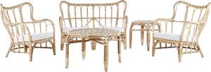 BELIANI Set di mobili da giardino in rattan naturale 2 poltrone 2 tavoli cuscini ripiegabili all'interno boho