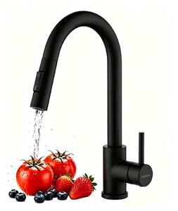 Rubinetto da cucina - Estraibile - Doppia funzione - Acciaio inossidabile - Girevole 360° - Nero - Fino a 45 cm
