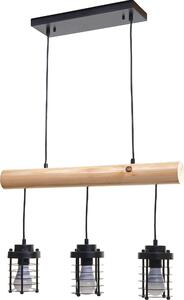 Lampada a sospensione HWC-H83, lampada a sospensione, legno massiccio industriale vintage in metallo nero ~ 3 paralumi a gabbia