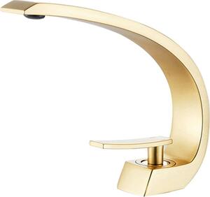 Rubinetto per lavabo, struttura in ottone resistente, design contemporaneo, oro spazzolato A