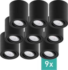 Set di 9 faretti da superficie Oktaplex in alluminio orientabili con modulo LED 2700K bianco caldo - faretto da superficie nero