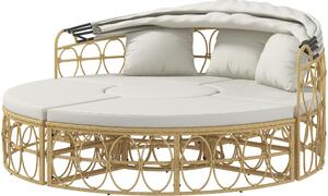 Outsunny, set da giardino da esterno composto da 4 pezzi, con struttura a conchiglia e tenda pieghevole, colore crema