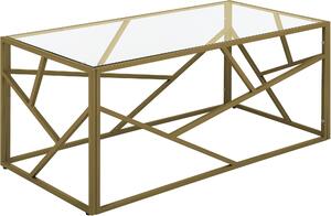 Tavolino BELIANI con struttura in metallo dorato e piano in vetro con disegno geometrico Glam