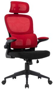 Sedia da ufficio flessibile in un moderno look a rete sedia da scrivania ergonomica con supporto cervicale e lombare sedia da gioco con schienale in rete traspirante e funzione dondolo, colore:nero/rosso