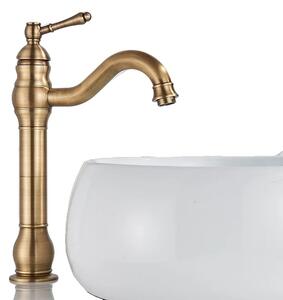 Rubinetto per lavabo, materiale ottone, montaggio a ponte, altezza ottone antico