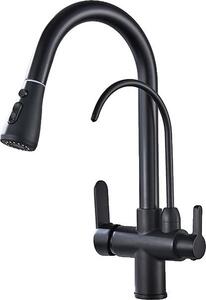 Rubinetto per acqua, doppia maniglia, doccetta estraibile, nero opaco