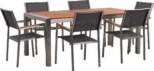 BELIANI Set tavolo e sedie da giardino in eucalipto chiaro 180 x 90 cm, 6 sedie impilabili grigie