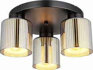 Plafoniera a LED, metallo nero, vetro cromato, diametro 34,5 cm